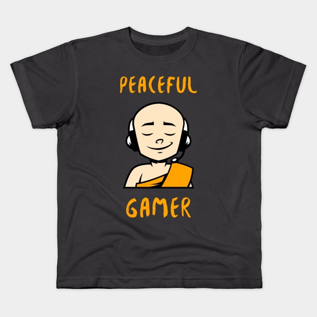 Peaceful Gamer Monk Kids T-Shirt by InkyArt